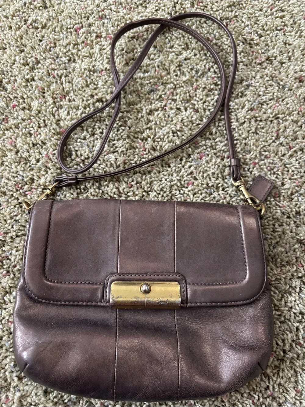 Coach Kristin Metallic Bronze Leather Flap Crossbody Bag